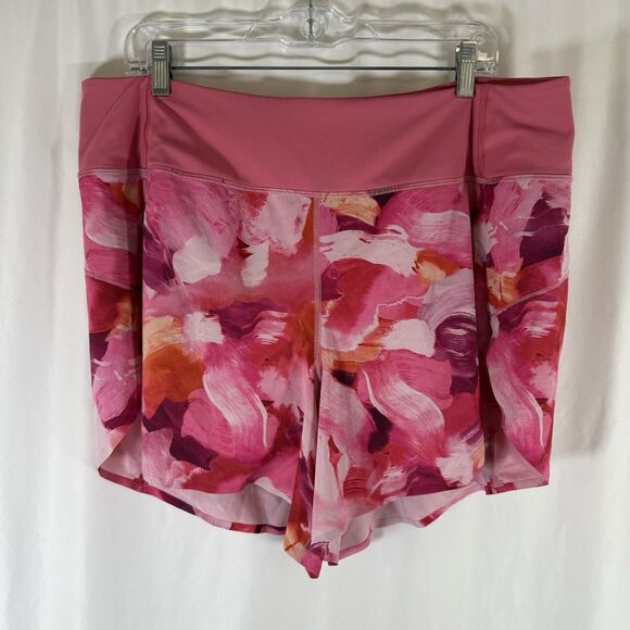 Athleta Printed Run with It Shorts Women's 1X Pink 4.5" Inseam Lined Zip Pocket - Picture 1 of 10